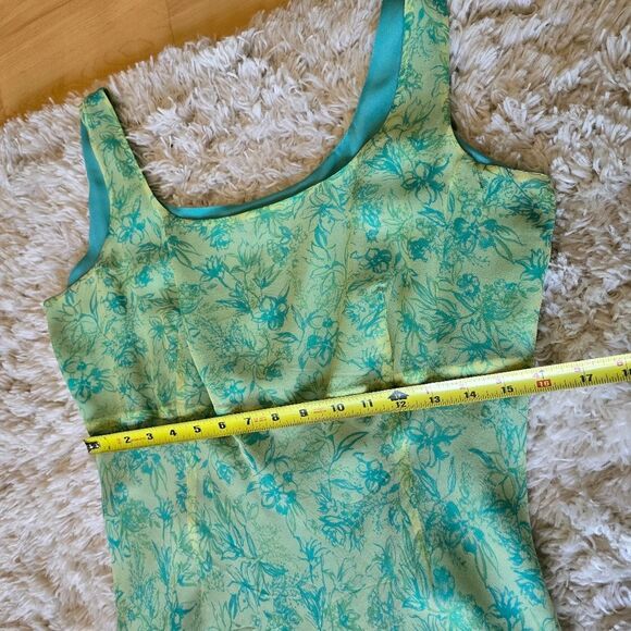 LA RUE 39 Floral Blue and Green Midi Dress Size 12P Y2K Fairycore 100% Silk - Picture 9 of 9